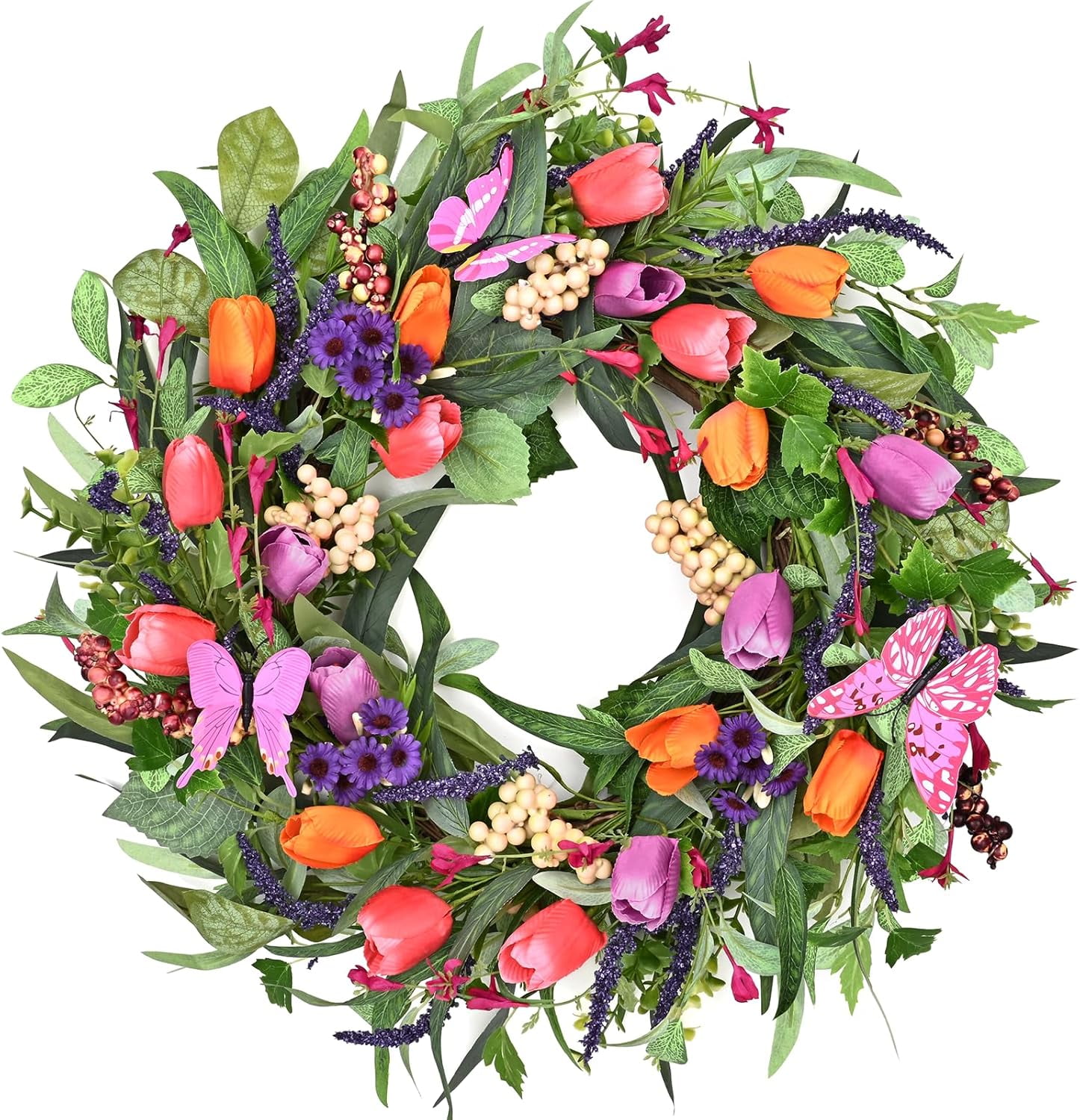 22in Spring Wreath, Spring Summer Wreaths for Front Door, Tulip Wreath ...