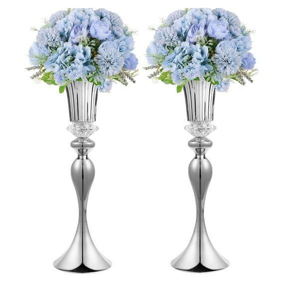 LANLONG Elegant 22.05” Trumpet Flower Vases, Metal Centerpiece Vases for Weddings, Set of 2