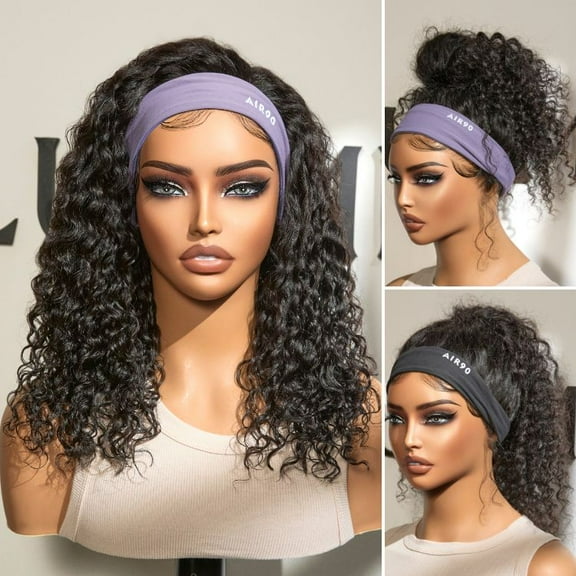 LUVME 22in Throw On & Go Glueless Deep Wave No Lace Human Hair Headband Wig