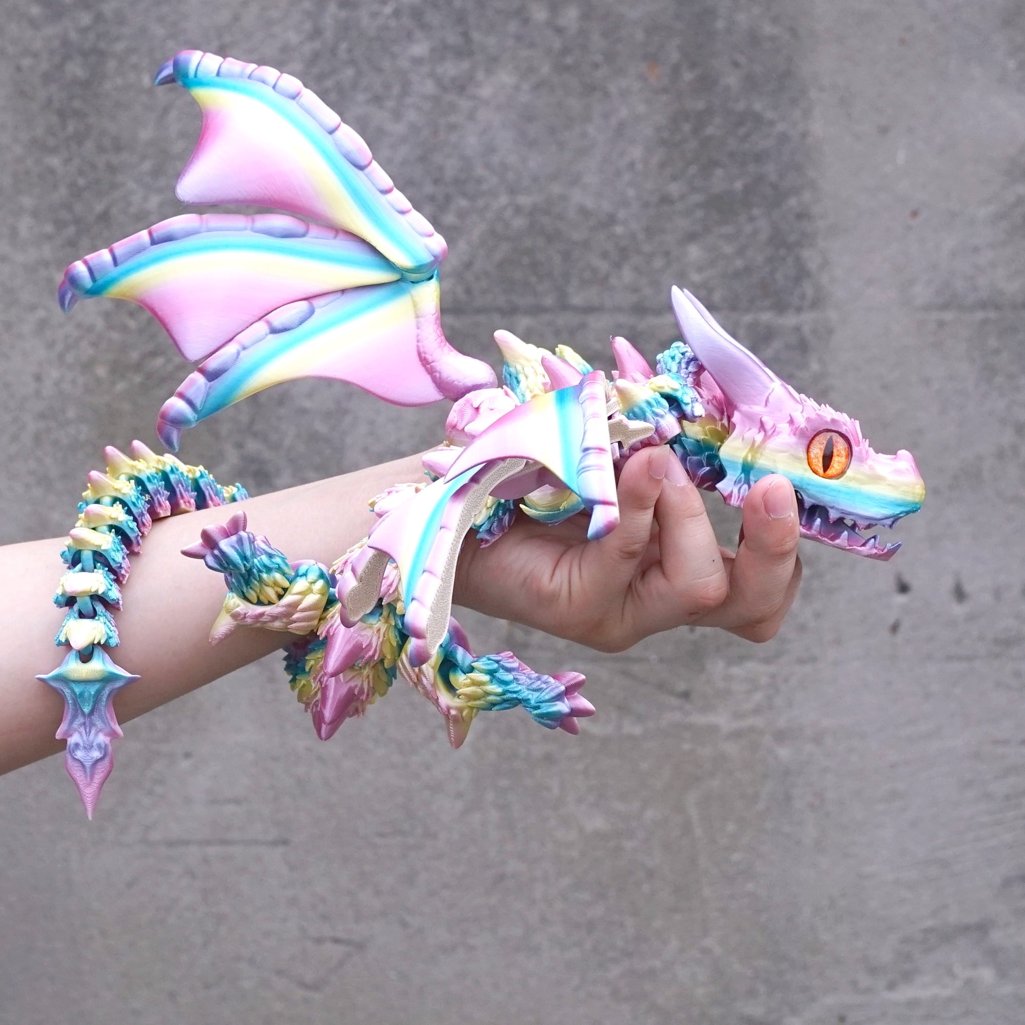22inch 3D Printed Dragon with Wing,Flexible Joint Animal lacertid Figurines,Realistic Eyes, Home Office Decor,Fidget Toy for Adults Teens Boy Festival Gifts