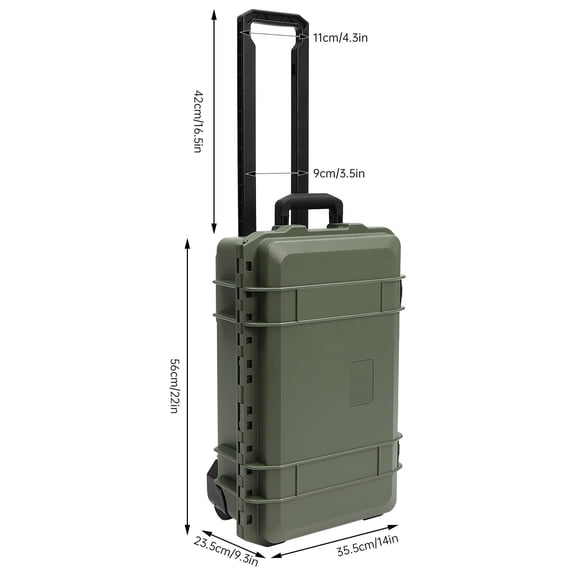22inch Camera Hard Case Protective Roller Camera Carrying Case Waterproof Green