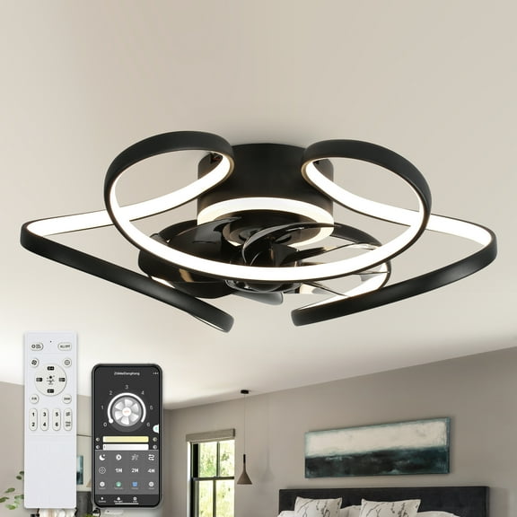 22inch Low Profile Ceiling Fan with 6- Speed, Reversible Flush Mount Ceiling Fan with Dimmable Light APP and Remote Control