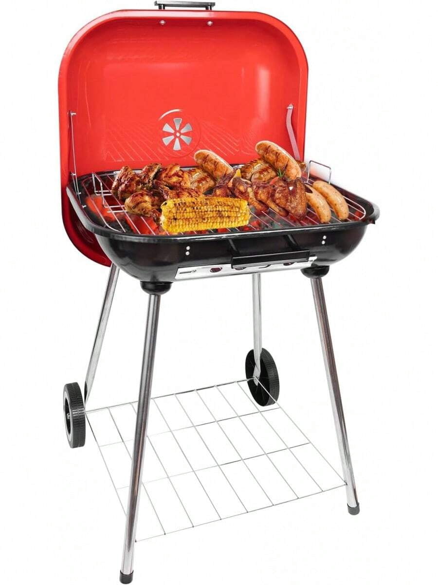 22inch Portable Charcoal Grill, Red Charcoal Grill With Portable Wheel And Handle, Suitable Cooking, Camping And Picnic(Red)