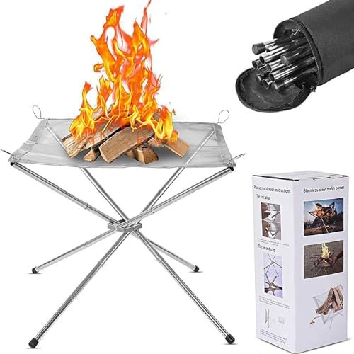 22inch Portable Fire Pit for Camping,Large Upgrade Collapsing Stainless Steel Mesh Outdoor Fire Pits for BBQ Heating Bonfire Barbecue Patio Backyard Garden (Carrying Bag Included) 1$$Garden & Patio