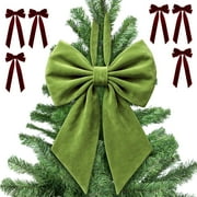 22inch Velvet Bows for Christmas Tree Topper, Large Bow for Decor, Birthday Party Backdrop, Ribbon Hanging Decor for Room Backdrop Wedding Party Room Christmas Decorations(Green)