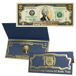 22k Gold Layered Uncirculated Two Dollar Bill - Special Edition Collectible Currency