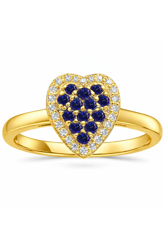 22k Gold Vermeil Blue Sapphire Fashion Heart Ring