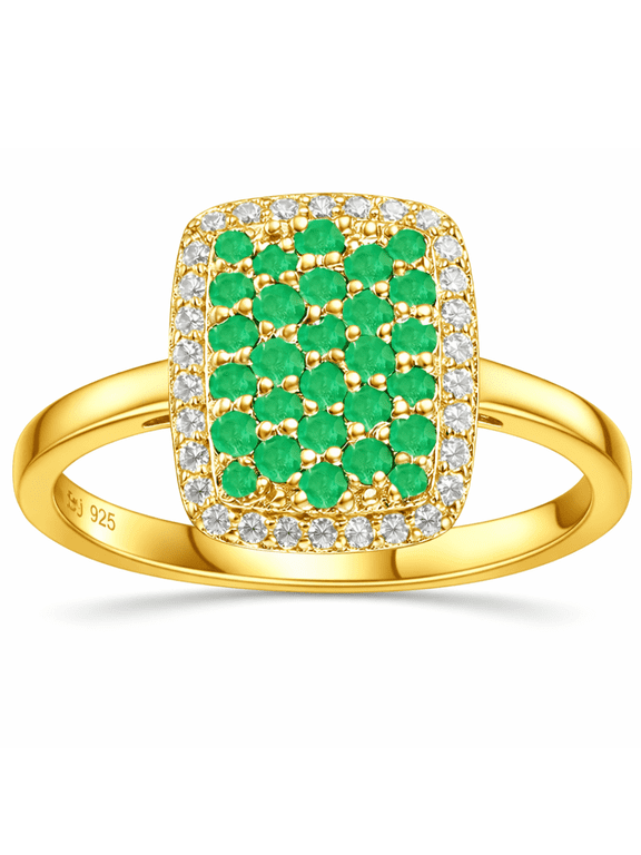 Emerald Statement Ring for Women 22K Gold Vermeil May Birthstone Moissanite Accent