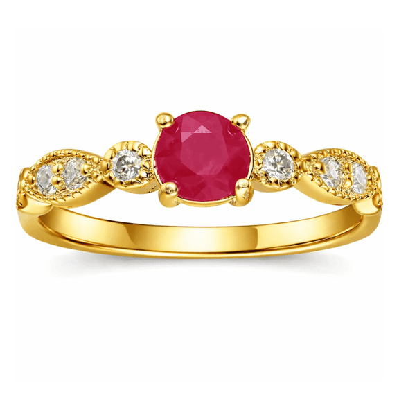 Fine Color Jewels Genuine Ruby Solitaire Ring 22K Gold Vermeil July Birthstone Moissanite Accent for Women