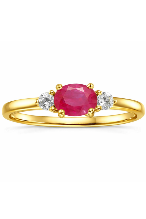 22k Gold Vermeil Ruby Oval Three Stone Ring