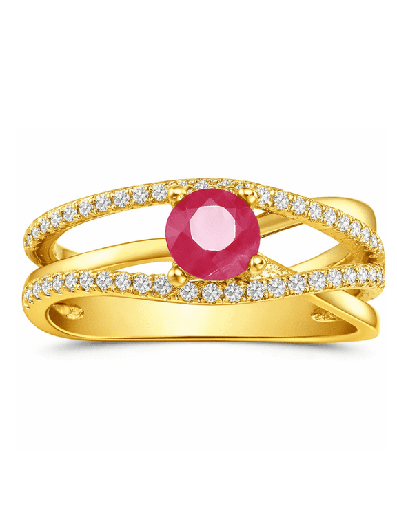 Ruby Split Band Ring 22K Yellow Gold Vermeil July Birthstone Jewelry for Women