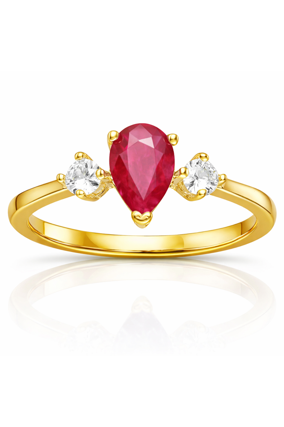 22k Gold Vermeil Three Stone Ruby Teardrop Ring