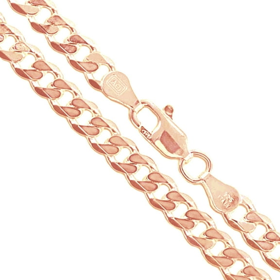 22k Rose Gold Plated Men's 5.5mm Solid .925 Sterling Silver Flat Curb Chain Link Italy Necklace 30" Female