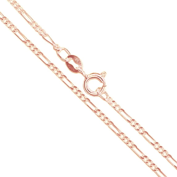 22k Rose Gold Plated Sterling Silver Diamond-Cut Figaro Link Chain 1.8mm Solid 925 Italy Necklace 20" Female