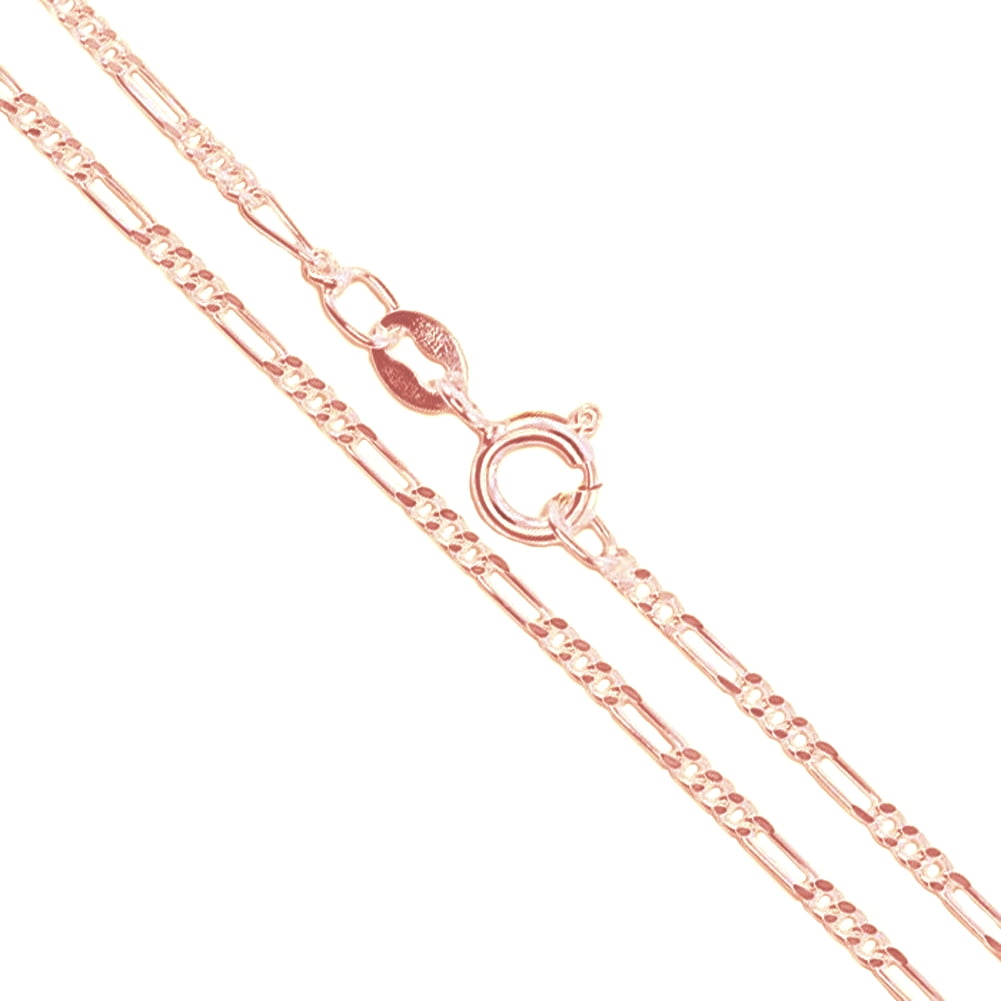 22k Rose Gold Plated Sterling Silver Diamond-Cut Figaro Link Chain 1.8mm Solid 925 Italy Necklace 22" Female