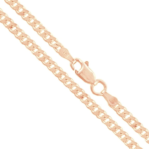 22k Rose Gold Plated Sterling Silver Italian Curb Chain 3mm Solid 925 Italy 2 Sided Necklace 30" Female