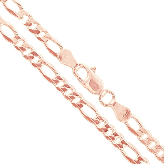 22k Rose Gold Plated Sterling Silver Diamond-Cut Figaro Link Chain 3.9mm Solid 925 Italy Necklace 28" Female