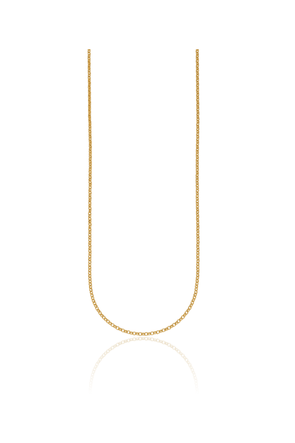 22k Solid Yellow Gold 2.1mm Thin Link Rolo Chain Necklace - 16 inch - Polished, Satin Adult
