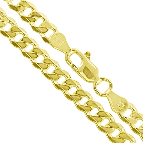 22k Yellow Gold Plated Men's 7.5mm Solid .925 Sterling Silver Flat Curb Chain Link Italy Necklace 20" Female