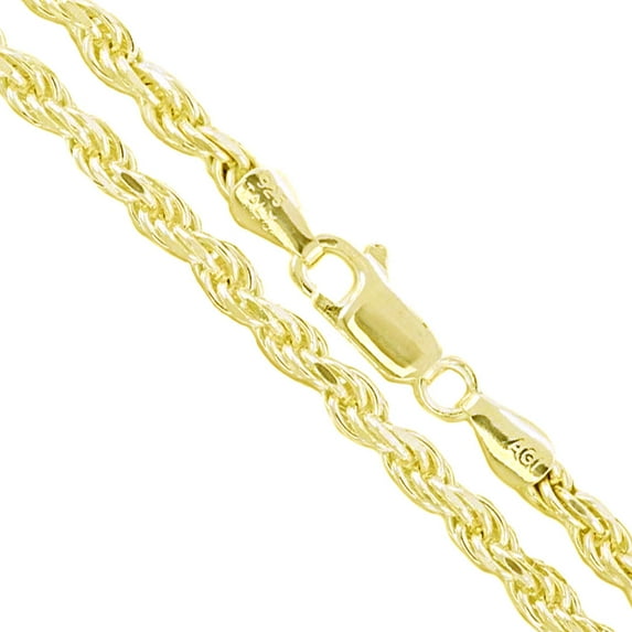 22k Yellow Gold Plated Sterling Silver Diamond-Cut Rope Chain 3.7mm Solid 925 Italy Bracelet 7" Female