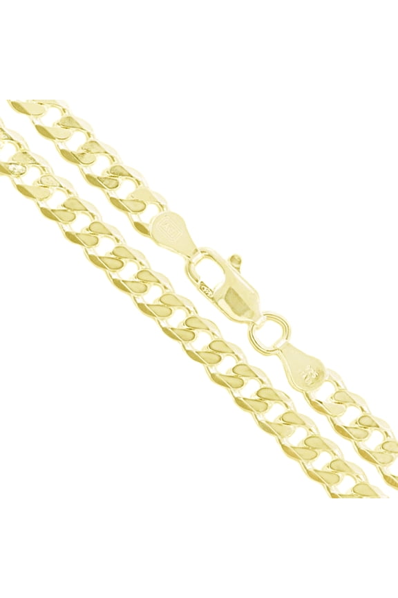 22k Yellow Gold Plated Sterling Silver Italian Curb Chain 4.4mm Solid 925 Italy 6 Sided Bracelet 7" inch Female