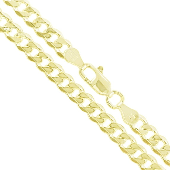 22k Yellow Gold Plated Sterling Silver Italian Curb Chain 4.4mm Solid 925 Italy 6 Sided Necklace 16" Female
