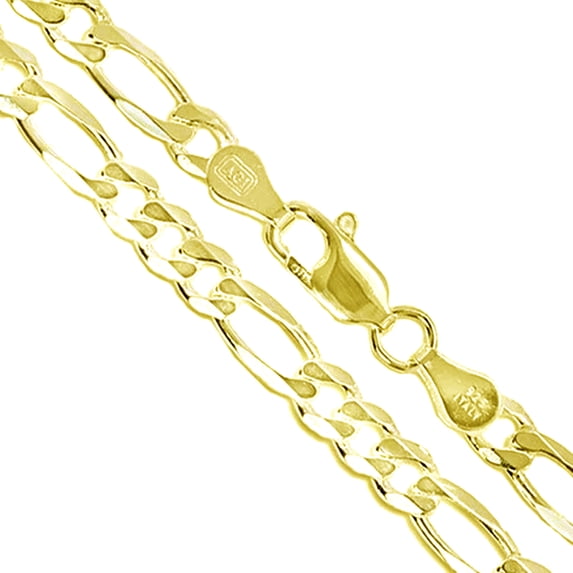 22k Yellow Gold Plated Men's 6.5mm Solid .925 Sterling Silver Flat Figaro Chain Link Italy Necklace 18" Female