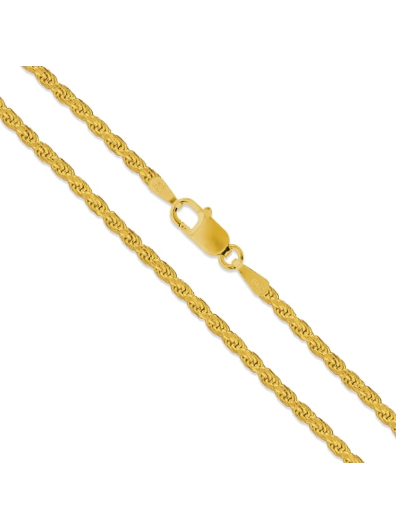 22k Yellow Gold Plated Sterling Silver Diamond-Cut Rope Chain 2mm Solid 925 Italy Bracelet 10" Female