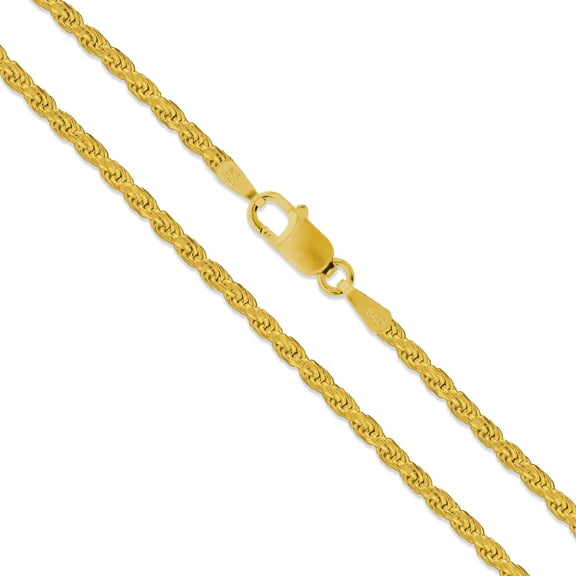 22k Yellow Gold Plated Sterling Silver Diamond-Cut Rope Chain 2mm Solid 925 Italy Necklace 26" Female