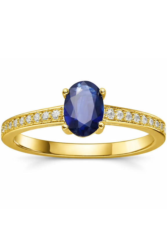 22k Yellow Gold Vermeil Oval Blue Sapphire Pave Solitaire Ring