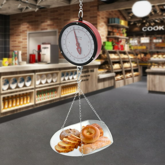 22lbs Double-Sided Dial Hanging Scale, Galvanized Tray w/No-Battery Design for Supermarkets & Courier