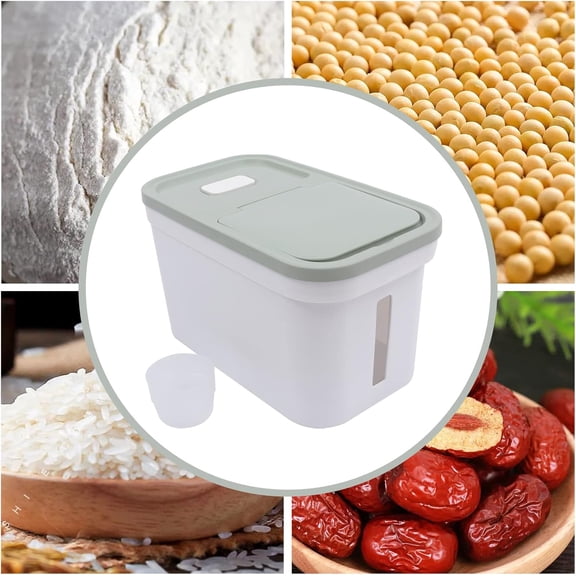 22lbs PP Airtight Rice Container, Grain Storage Bin with View Window & Measuring Cup, for Kitchen Pantry