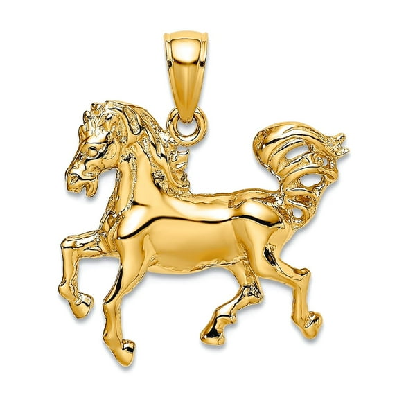 22mm 14k Gold Horse With Tail Up High Polish / 2-d Charm Pendant Necklace for Women