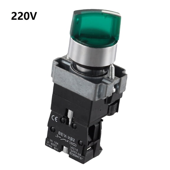 22mm 220V Knob Rotary Switch with Green LED Indicator, Self-Locking ON/OFF Selector, Silver Contact 10A XB2 Series for Industrial Electrical Control Circuits(Green)