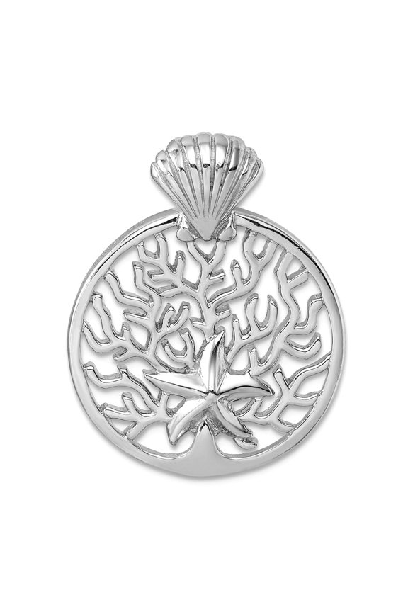 22mm 925 Sterling Silver Rhodium Plated Starfish and Scallop Shell Reef Chain Necklace Slide Chain Necklace for Women an