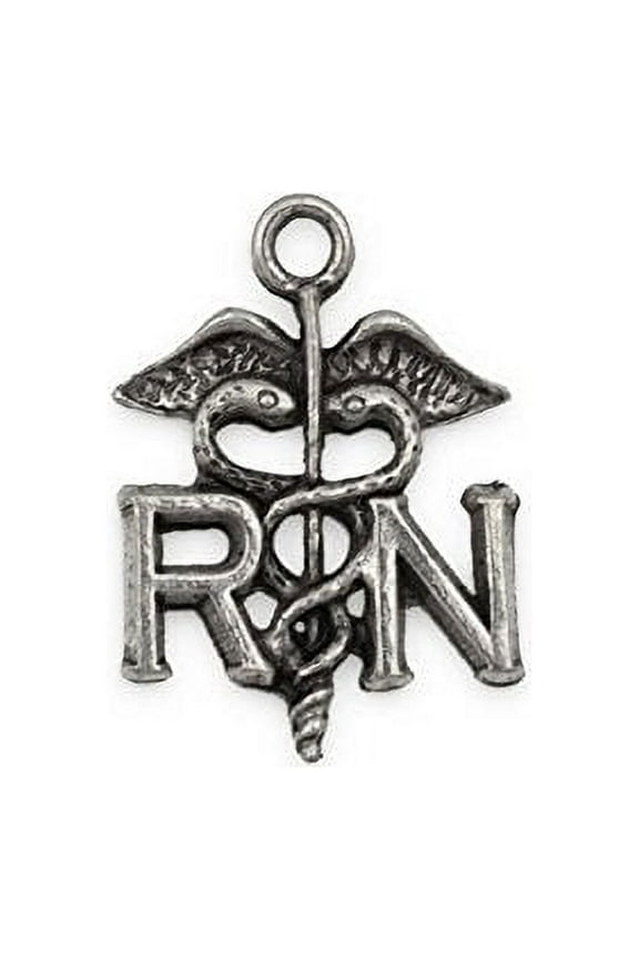 22mm Antique Pewter Registered Nurse Caduceus Charm