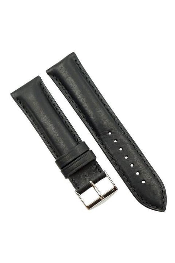 22mm Black Leather Handmade Watchband