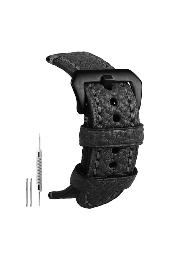 22mm Black Vegetable Tanned Cowhide Leather Strap Black Buckle Vegetable Tanned Genuine Calfskin