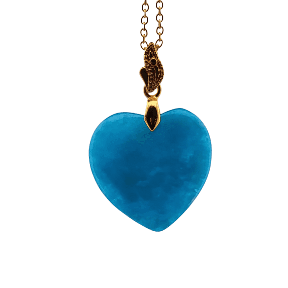 22mm Blue Jade Heart Gold Necklace