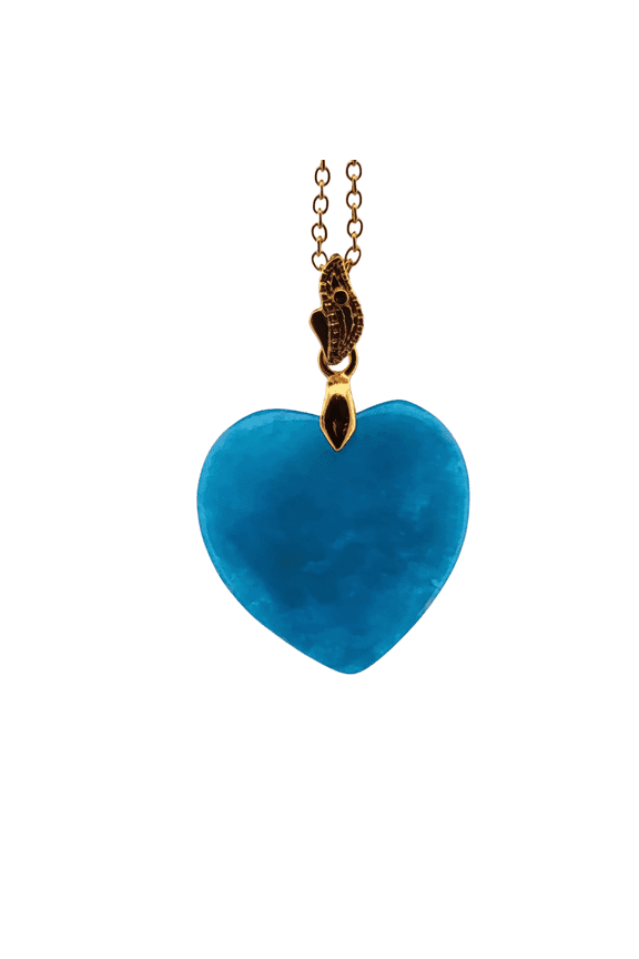 22mm Blue Jade Heart Gold Necklace