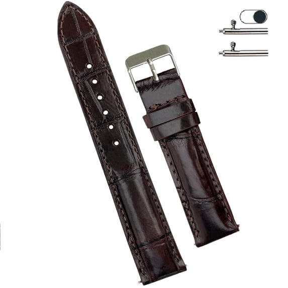 22mm Dark Brown Leather Watch Band Alligator Watch Strap Quick Release Replacement Strap Soft Handmade Wristband Stainless Steel Vintage Gift for Men Father's Day Dad Son Husband DH-03-22MM