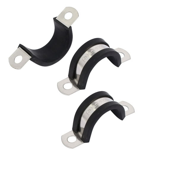 22mm Dia EPDM Rubber Lined U Shaped Pipe Tube Wire Clamps Clips 3pcs