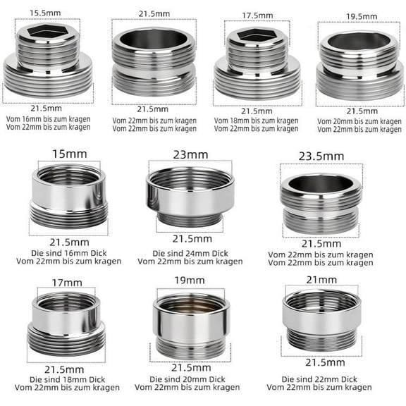 22mm Fine Thread Copper Adapter for Faucet Aerator Conversion Between 20mm External Thread and 24mm Internal Thread Standards