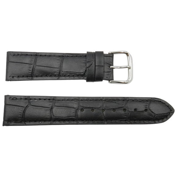 22mm Genuine Leather Crocodile Grain Black Replacement Watch Strap
