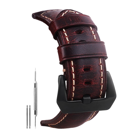 22mm Genuine Leather Watch Band Red Oil-tanned Natural Crack Leather Wrist Straps With Black Buckle