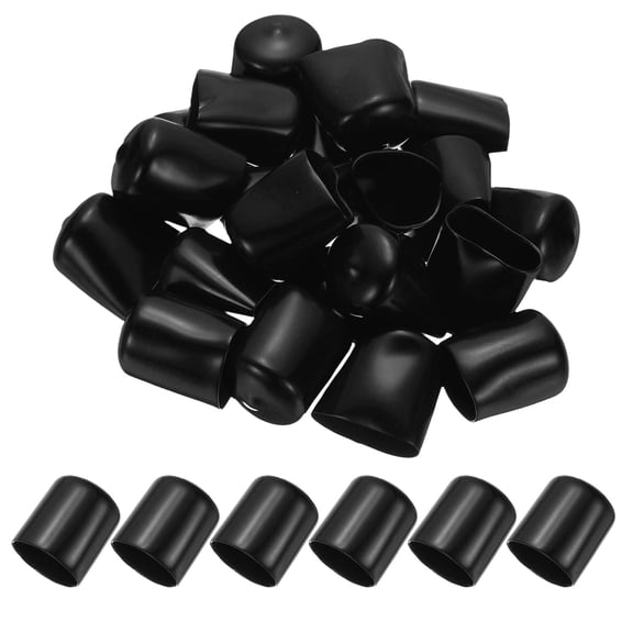22mm ID Rubber End Caps, 35 PCS Rubber Caps High Temp Rubber Tips Screw Silicone End Caps Flexible Thread Protector for Pipes Screw Blots Tube Fishing Jigs Chair, Black