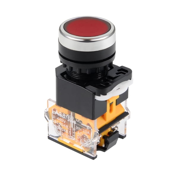 22mm Latching Push Button Switch Red Round Button DPST 1 NO 1 NC