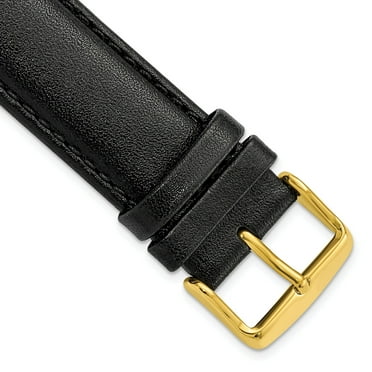 22mm Long Black Smooth Leather Chronograph with Gold-tone Buckle 8.5 inch Watch Band