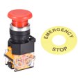 thumbnail image 1 of 22mm Mounting Latching Stop Push Button Switch With 60mm Stop Sign 1NO 1NC 1pcs, 1 of 5
