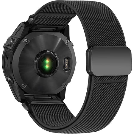 22mm Nylon Watch Band Compatible with Garmin Fenix 5/6/7/8 47mm/5 Plus/6 Pro/7 Pro/E 47mm, Elastic Magnetic Band for Garmin Forerunner 965, Black Line